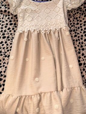 Bonnie Jean Cream Lace Bodice Polka Dot Party Dress